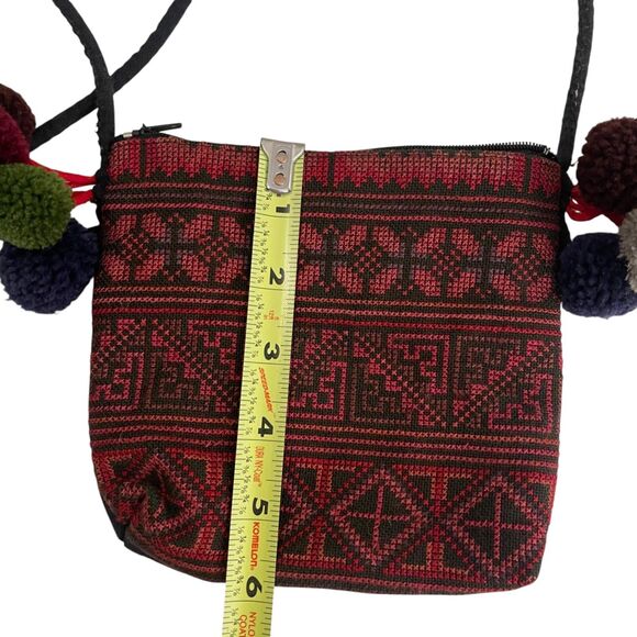 Women's Mini PomPom Crossbody Printed Abstract Zip Pouch Red - Picture 2 of 9